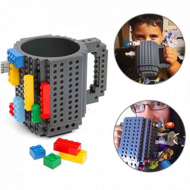 Кружка лего - чашка конструктор в стиле LEGO 350 мл серая