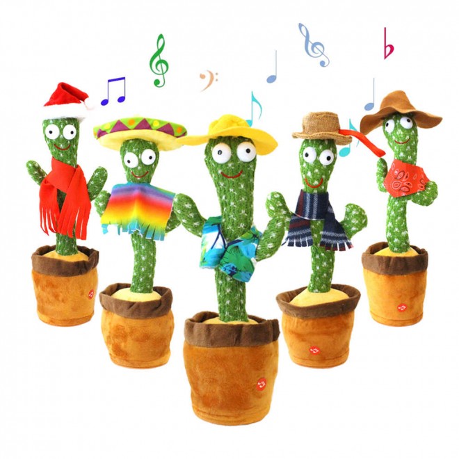 Танцующий и поющий кактус с подсветкой Dancing Cactus на аккумуляторе микс