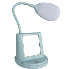 Настольная светодиодная лампа с зеркалом YW9070 подставка для телефона и USB выходом голубая