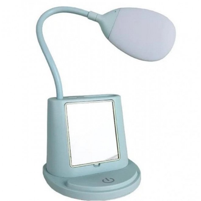 Настольная светодиодная лампа с зеркалом YW9070 подставка для телефона и USB выходом голубая