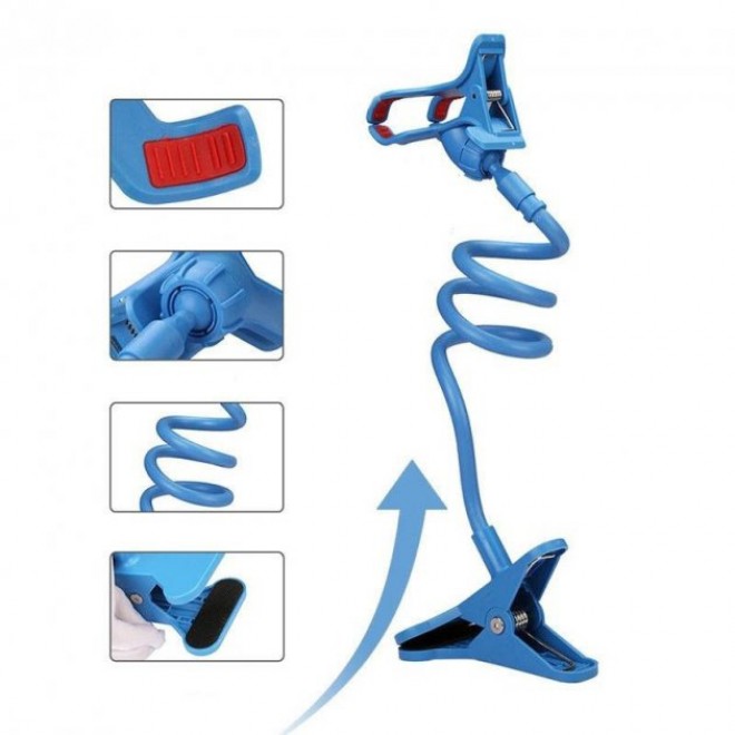 Гнучкий тримач для телефону з прищіпкою Lazy Bracket синій