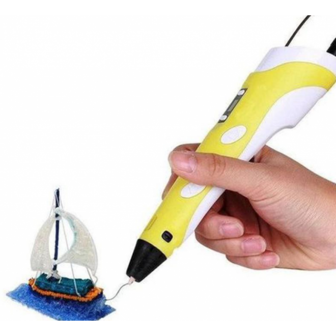 3Д ручка для малювання з LED дисплеєм 3D Pen 2 Жовта