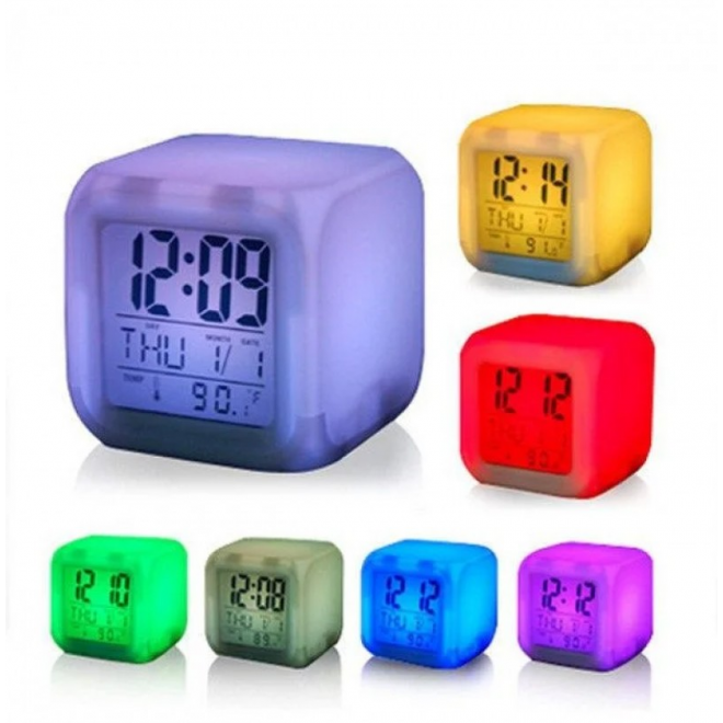 Настольные часы хамелеон Куб Color change / Часы ночник