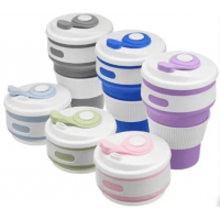 Складная силиконовая чашка с крышкой Collapsible Coffe Cup 350 ml., силиконовая складная кружка для путешествий