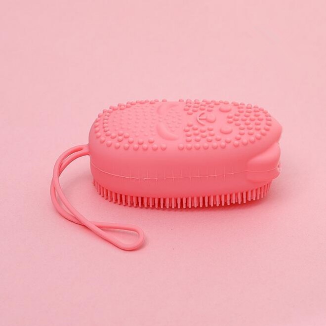 Двостороння силіконова мочалка для тіла Bath Brush з губкою рожева
