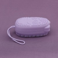 Двухсторонняя силиконовая мочалка для тела Bath Brush  с губкой фиолетовая