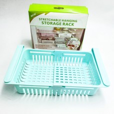 Раздвижной пластиковый контейнер для хранения продуктов в холодильнике Storage rack голубой