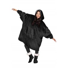 Плед толстовка двухсторонняя Huggle Hoodie халат с капюшоном и рукавами унисекс черный