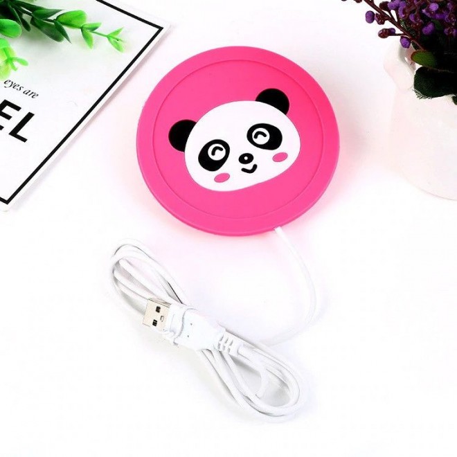 Силиконовая USB подставка для чашки с подогревом Coaster Pad (под чашку кружку) Panda розовая