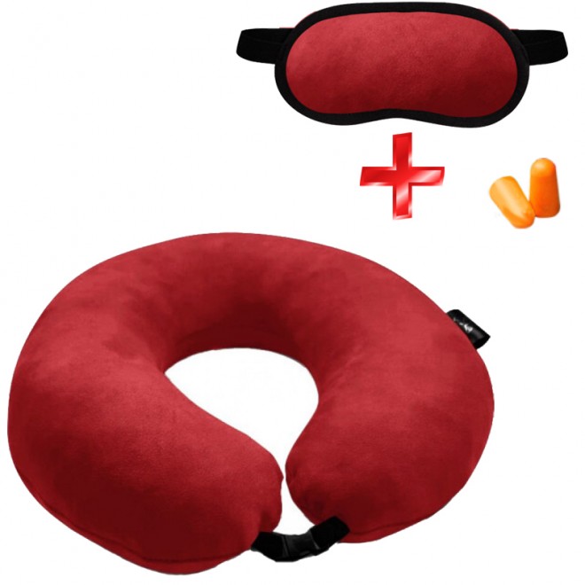 Подушка Coverbag для путешествий красная  + маска для сна