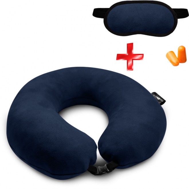 Подушка Coverbag для путешествий т.-синяя + маска для сна