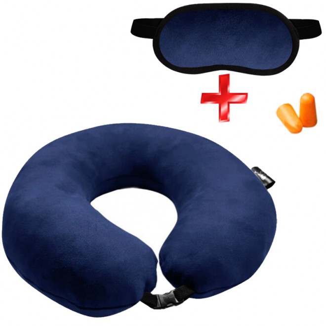 Подушка Coverbag для подорожей синя + маска для сну