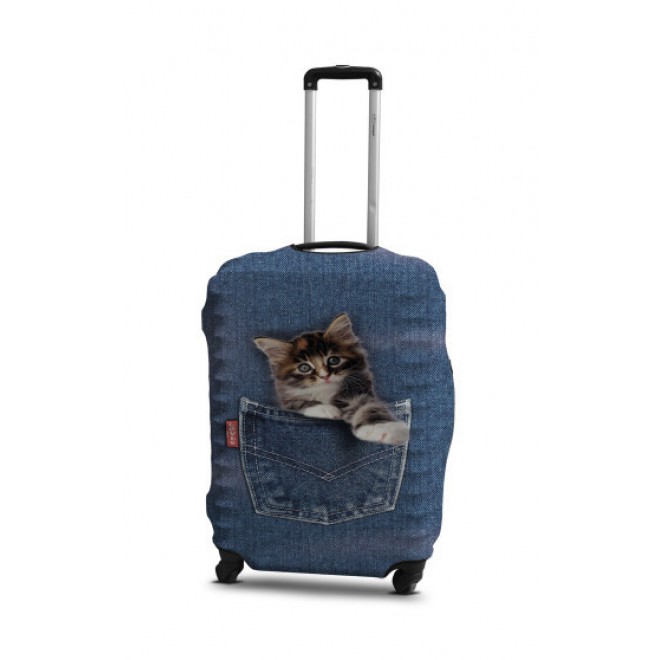 Чехол для чемодана Coverbag кот в джинсах S принт 0421