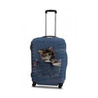 Чехол для чемодана Coverbag кот в джинсах M  принт 0421